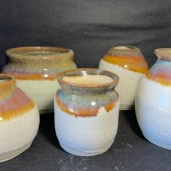 Group of finished ceramics from pottery membership students.