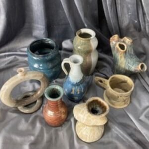 Collection of student-made ceramics glazed and kiln-fired at The Pottery Outpost.